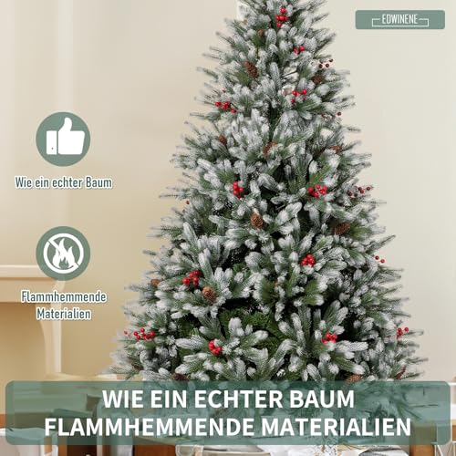 Artificial Christmas tree 180cm, EDWINENE Premium artificial Christmas tree with wooden stand and storage bag, Artificial fir tree Christmas tree, Realistic dense branches.