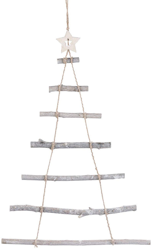 British Garden Decor: 2 decorative wooden ladders in the shape of a Christmas tree to hang up, 48 x 78 cm (Christmas decoration wooden ladder, wooden Christmas tree, fairy lights)