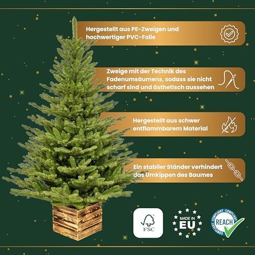 TreesHouse - Artificial Christmas Tree I Wooden Stand I Pine Tree I Imitate Real Branches I Perfect Color I Dense Needles I Made in the EU