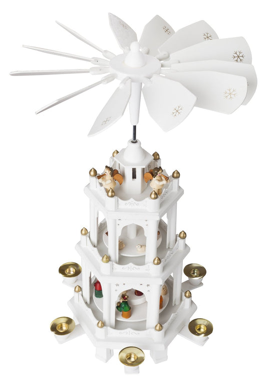 BRUBAKER Christmas Pyramid made of wood - White - 45 or 60 cm height - hand-painted figures