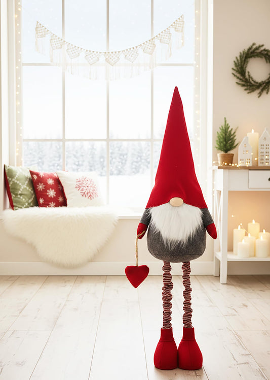 KAMACA XL Christmas Decor Gnome with Telescopic Legs up to 120 cm Fabric Gnome with Red Pointed Hat Winter Decoration Scandinavian Figure Decor Idea for Winter Christmas (XL Telescopic Gnome 120 cm)