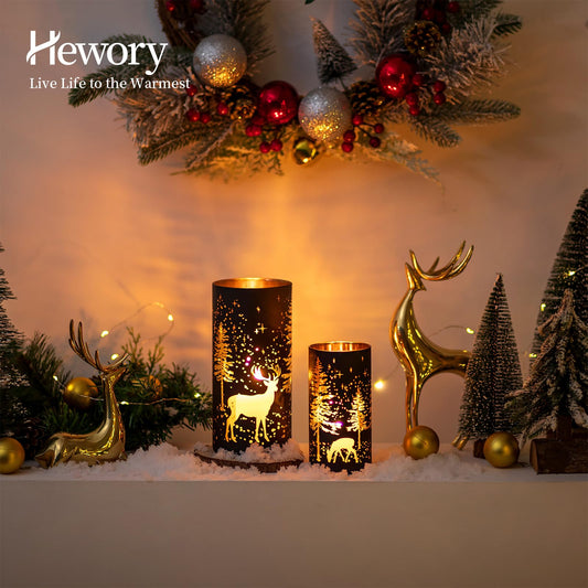 Hewory Christmas Decor Black Tealight Christmas: 2-piece Set Deer Decor Christmas Table Decoration Candle Holder Glass Christmas Decoration Indoor Gold