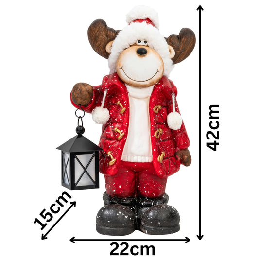 Christmas decor figures large 42cm illuminated indoor LED figures Christmas with timer winter decoration window sill decor figure with lantern living room elf moose snowman Santa Claus