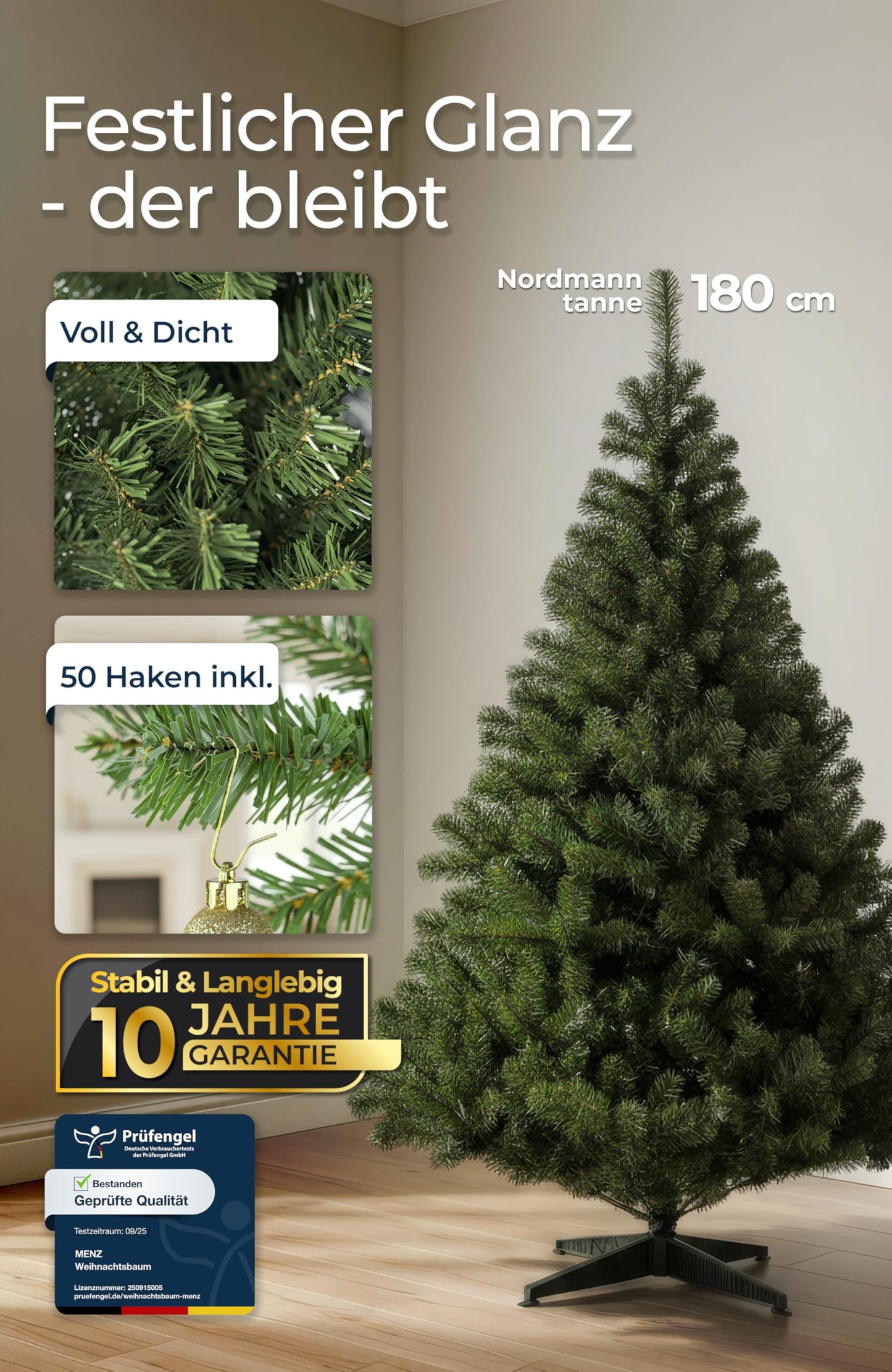 4smile artificial Christmas tree - Classic PVC tree in green, sturdy stand, quick assembly, sustainable choice for many years