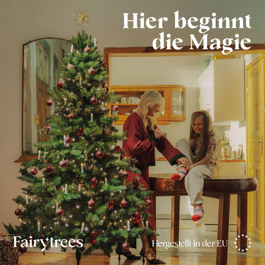 FAIRYTREES artificial Christmas tree NORDMAN FIR, green trunk, PVC material, including wooden stand, FT14