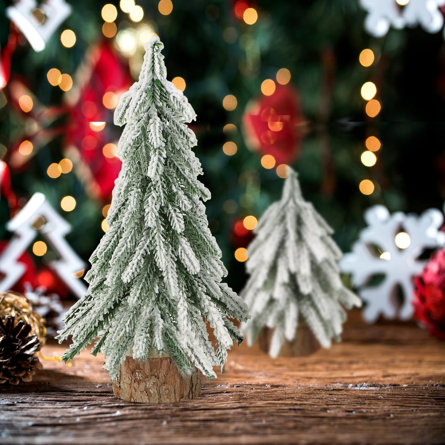 COLOFALLA 2 pieces Mini Christmas Tree 20cm 25cm Mini Pine Tree Miniature Table Decoration with wooden base Artificial Christmas Tree Christmas Table Decor Gifts for Christmas