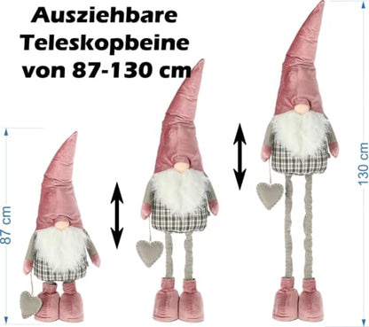 CREOLOGIC XXL Santa Claus Figure 130 cm · Telescopic legs · Christmas decoration · Nordic Santa Claus · Decoration · Decorative figures · Christmas elf man · Gnome (pink)