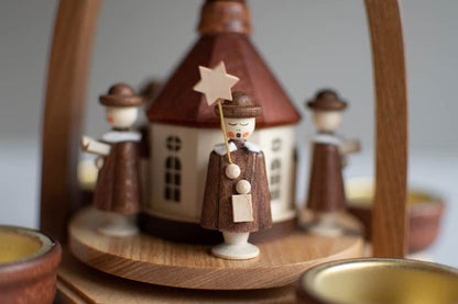 Rudolph's Treasure Chest Tea Light Pyramid with Church dimensions approx. 17x25x17 cm NEW Christmas Pyramid Wooden Pyramid for Tea Lights Table Pyramid Tea Light Pyramid