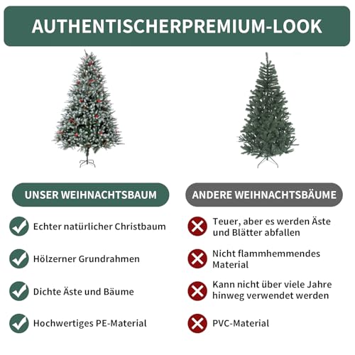 Artificial Christmas tree 180cm, EDWINENE Premium artificial Christmas tree with wooden stand and storage bag, Artificial fir tree Christmas tree, Realistic dense branches.