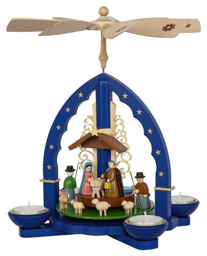 Rudolph's treasure chest pyramid for Christ's birth in blue for tea lights and candles, height 27cm NEW tea light pyramid Christmas pyramid wooden pyramid table decoration decoration Christmas warmth play lights