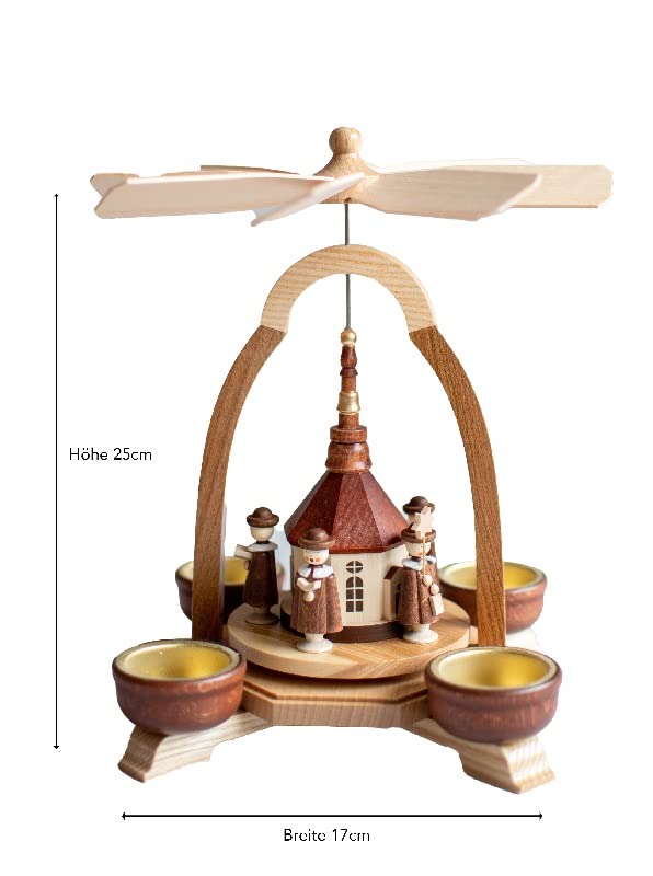 Rudolph's Treasure Chest Tea Light Pyramid with Church dimensions approx. 17x25x17 cm NEW Christmas Pyramid Wooden Pyramid for Tea Lights Table Pyramid Tea Light Pyramid