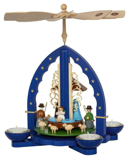 Rudolph's treasure chest pyramid for Christ's birth in blue for tea lights and candles, height 27cm NEW tea light pyramid Christmas pyramid wooden pyramid table decoration decoration Christmas warmth play lights