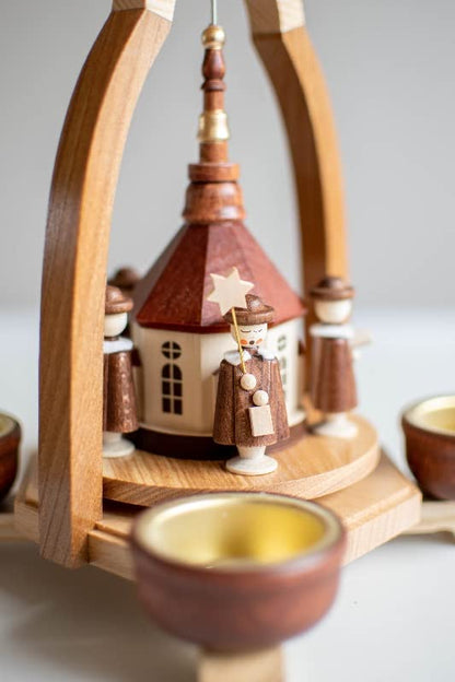 Rudolph's Treasure Chest Tea Light Pyramid with Church dimensions approx. 17x25x17 cm NEW Christmas Pyramid Wooden Pyramid for Tea Lights Table Pyramid Tea Light Pyramid