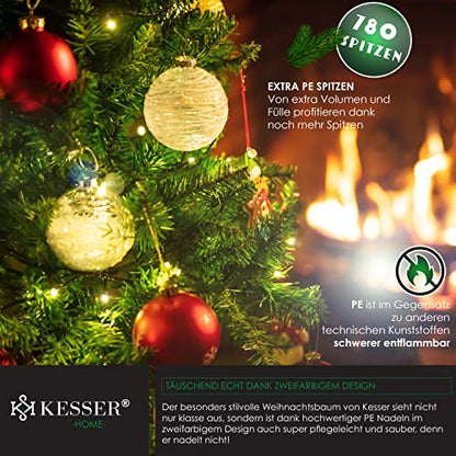 KESSER® Artificial Christmas Tree PE 180cm with 780 tips, artificial Noble Fir tree quick setup including Christmas tree stand, Christmas decoration - PE green 1.8m pine Christmas