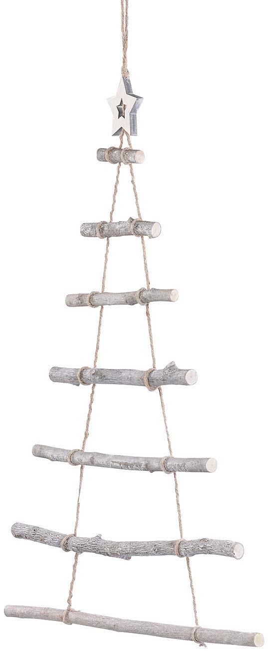 British Garden Decor: 2 decorative wooden ladders in the shape of a Christmas tree to hang up, 48 x 78 cm (Christmas decoration wooden ladder, wooden Christmas tree, fairy lights)