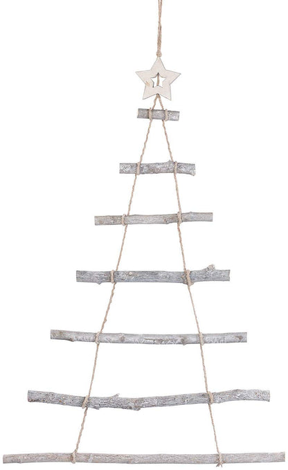 British Garden Decor: 2 decorative wooden ladders in the shape of a Christmas tree to hang up, 48 x 78 cm (Christmas decoration wooden ladder, wooden Christmas tree, fairy lights)