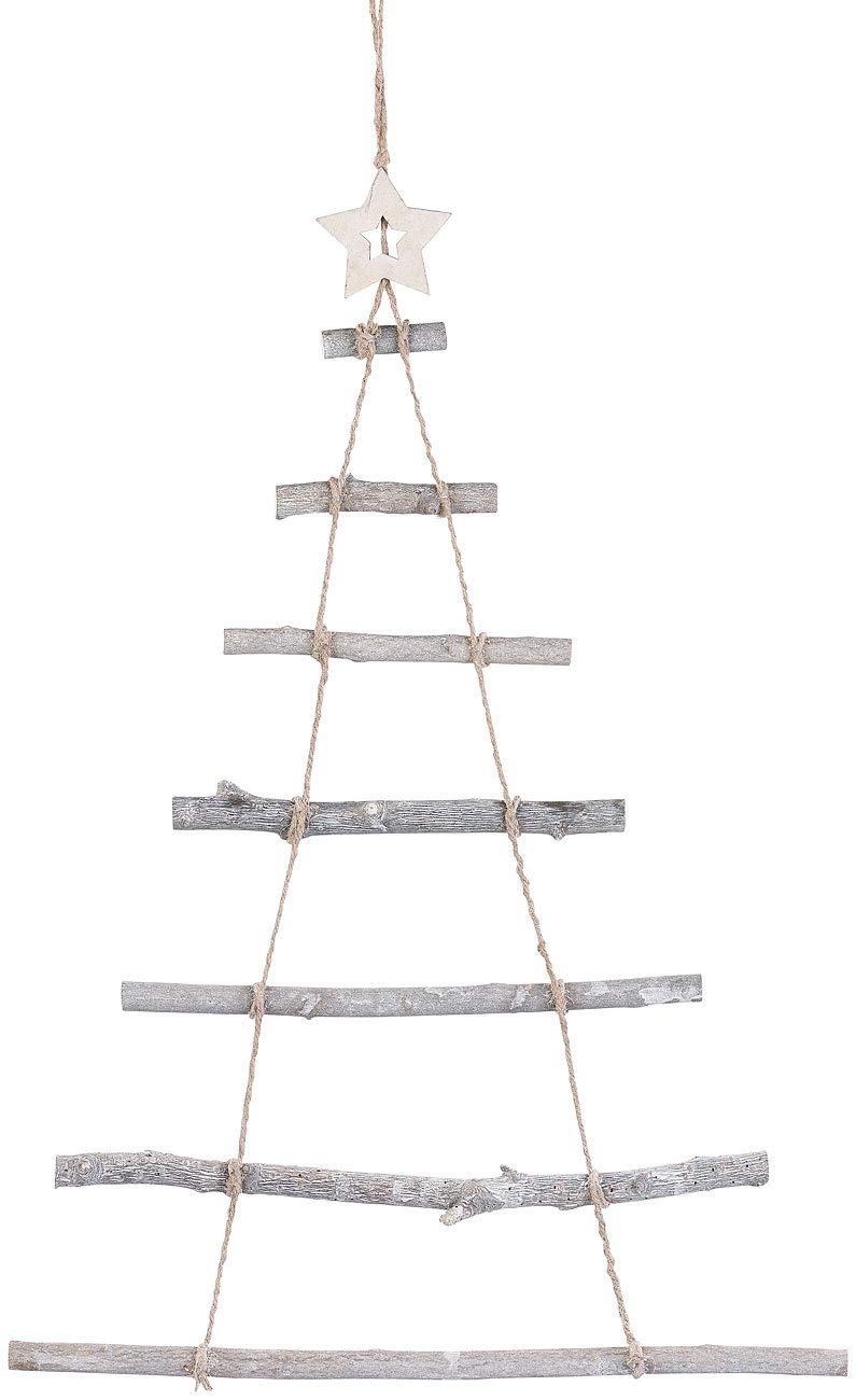 British Garden Decor: 2 decorative wooden ladders in the shape of a Christmas tree to hang up, 48 x 78 cm (Christmas decoration wooden ladder, wooden Christmas tree, fairy lights)