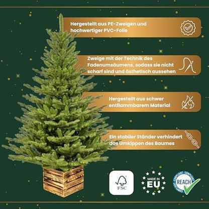 TreesHouse - Artificial Christmas Tree I Wooden Stand I Pine Tree I Imitate Real Branches I Perfect Color I Dense Needles I Made in the EU