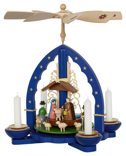 Rudolph's treasure chest pyramid for Christ's birth in blue for tea lights and candles, height 27cm NEW tea light pyramid Christmas pyramid wooden pyramid table decoration decoration Christmas warmth play lights