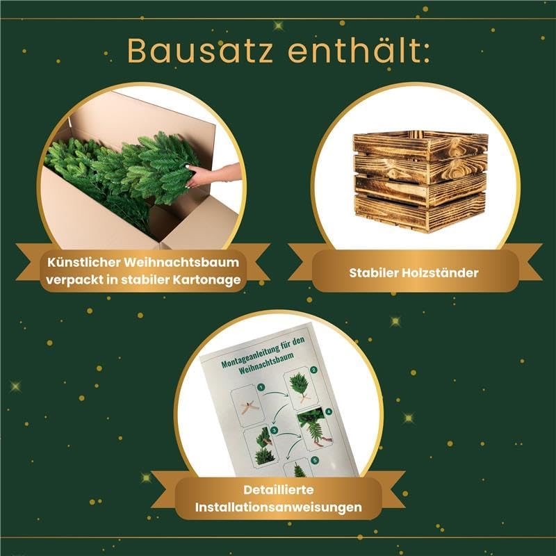 TreesHouse - Artificial Christmas Tree I Wooden Stand I Pine Tree I Imitate Real Branches I Perfect Color I Dense Needles I Made in the EU