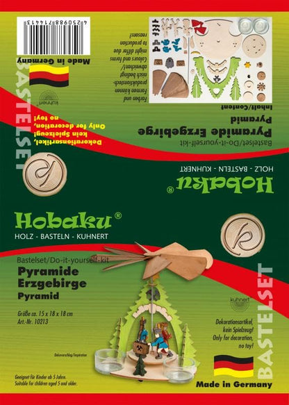 Kuhnert Woodturning - Hobaku Craft Set - Pyramid/Tea light holder - Design: Various - Wooden decoration for assembly - Dimensions: various - Made in Germany