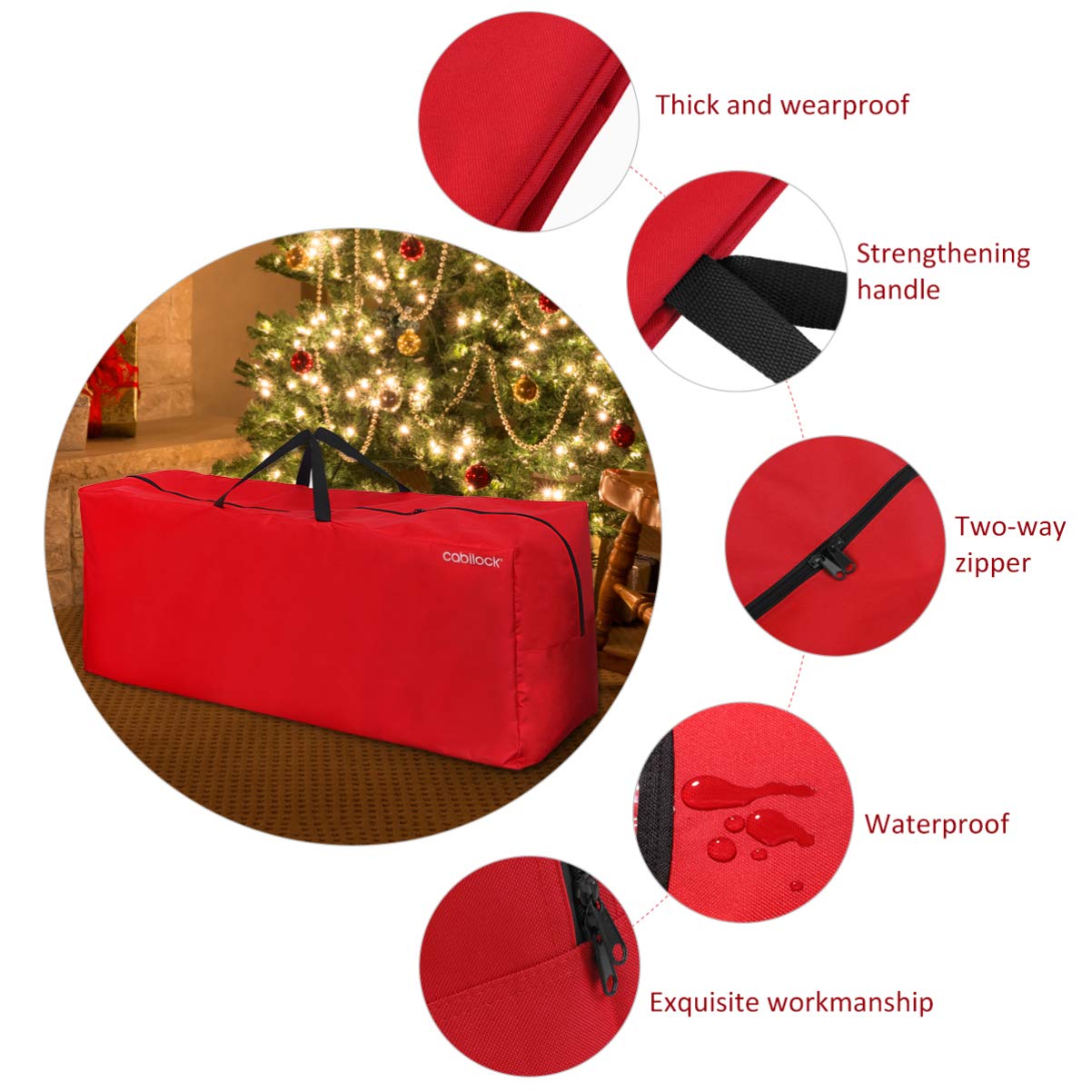 Cabilock Christmas Tree Bag Christmas Wreath Garland Storage Bag for Christmas Decorations (Red)