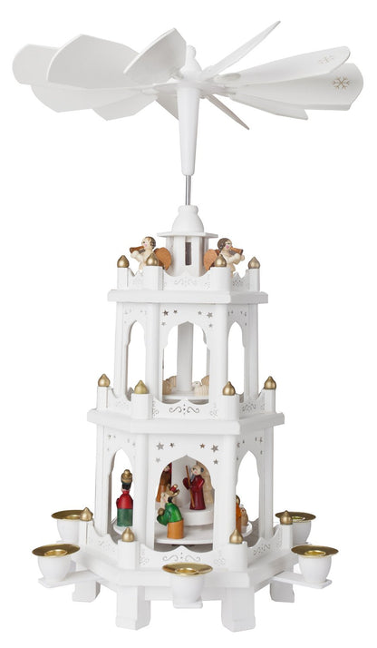 BRUBAKER Christmas Pyramid made of wood - White - 45 or 60 cm height - hand-painted figures