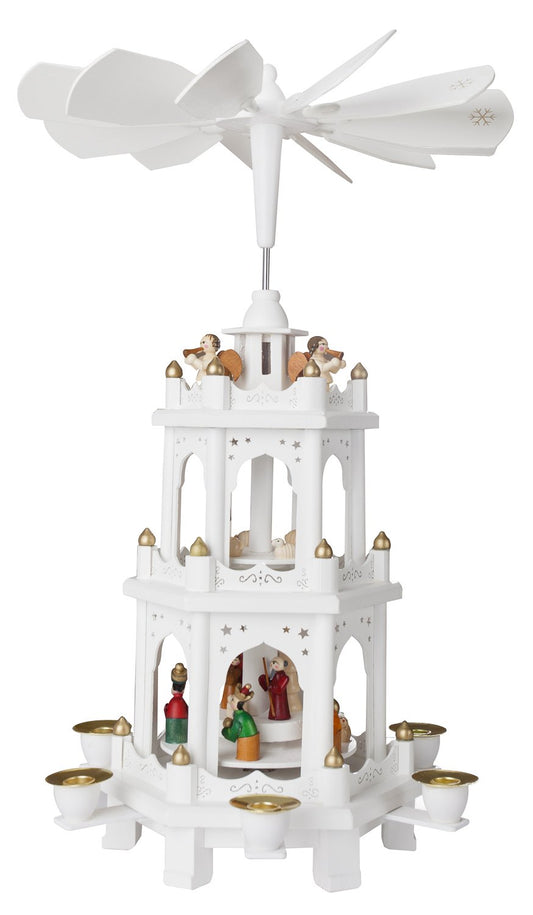 BRUBAKER Christmas Pyramid made of wood - White - 45 or 60 cm height - hand-painted figures