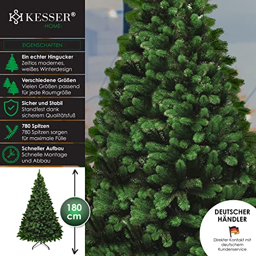 KESSER® Artificial Christmas Tree PE 180cm with 780 tips, artificial Noble Fir tree quick setup including Christmas tree stand, Christmas decoration - PE green 1.8m pine Christmas