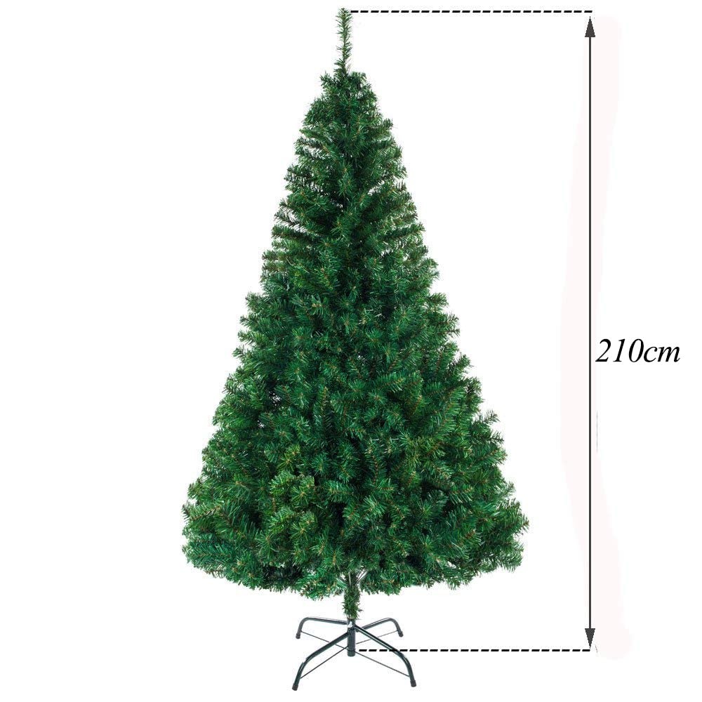 LEADZM 180/210/240cm Artificial Christmas Tree, Artificial Pine Tree with Metal Stand, Xmas Tree, PVC, for Home, Office, Shops, and Hotels (210 cm, Green)