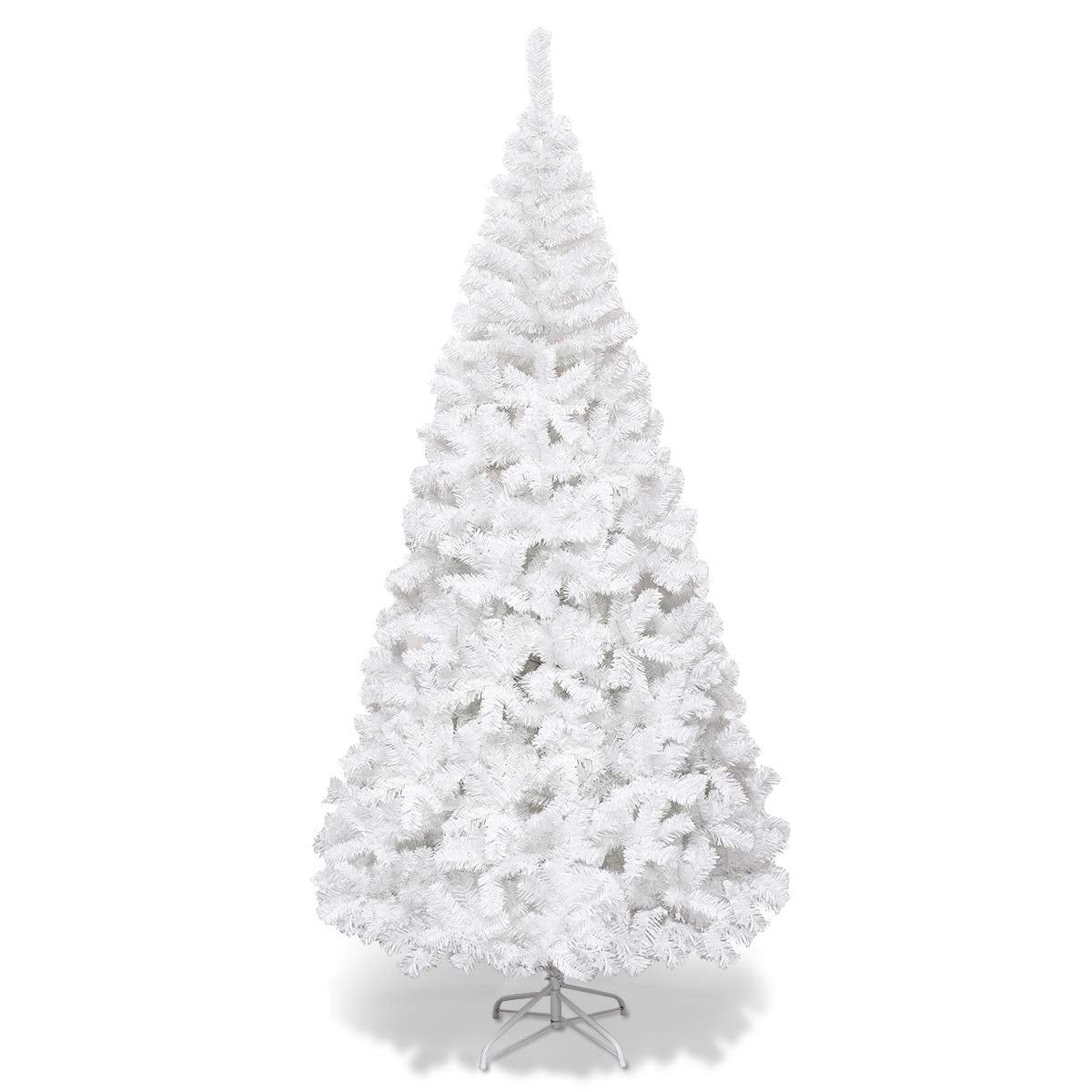 COSTWAY 210cm Artificial Christmas Tree with Metal Stand, Christmas Tree PVC Needles, Ideal for Home, Office, Shops, and Hotels, White
