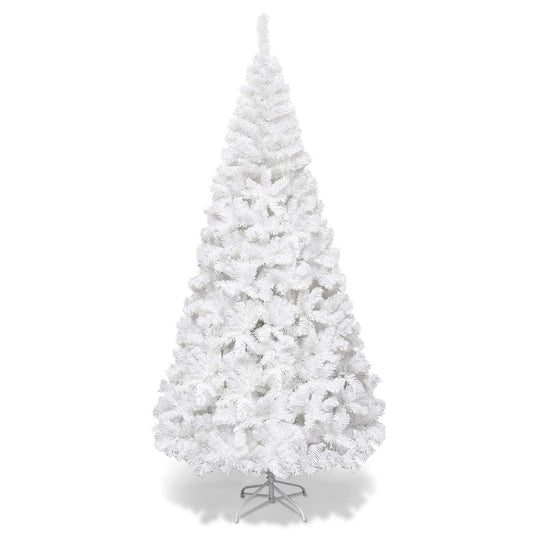 COSTWAY 210cm Artificial Christmas Tree with Metal Stand, Christmas Tree PVC Needles, Ideal for Home, Office, Shops, and Hotels, White
