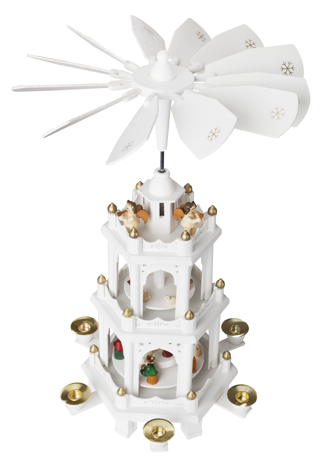 BRUBAKER Christmas Pyramid made of wood - White - 45 or 60 cm height - hand-painted figures