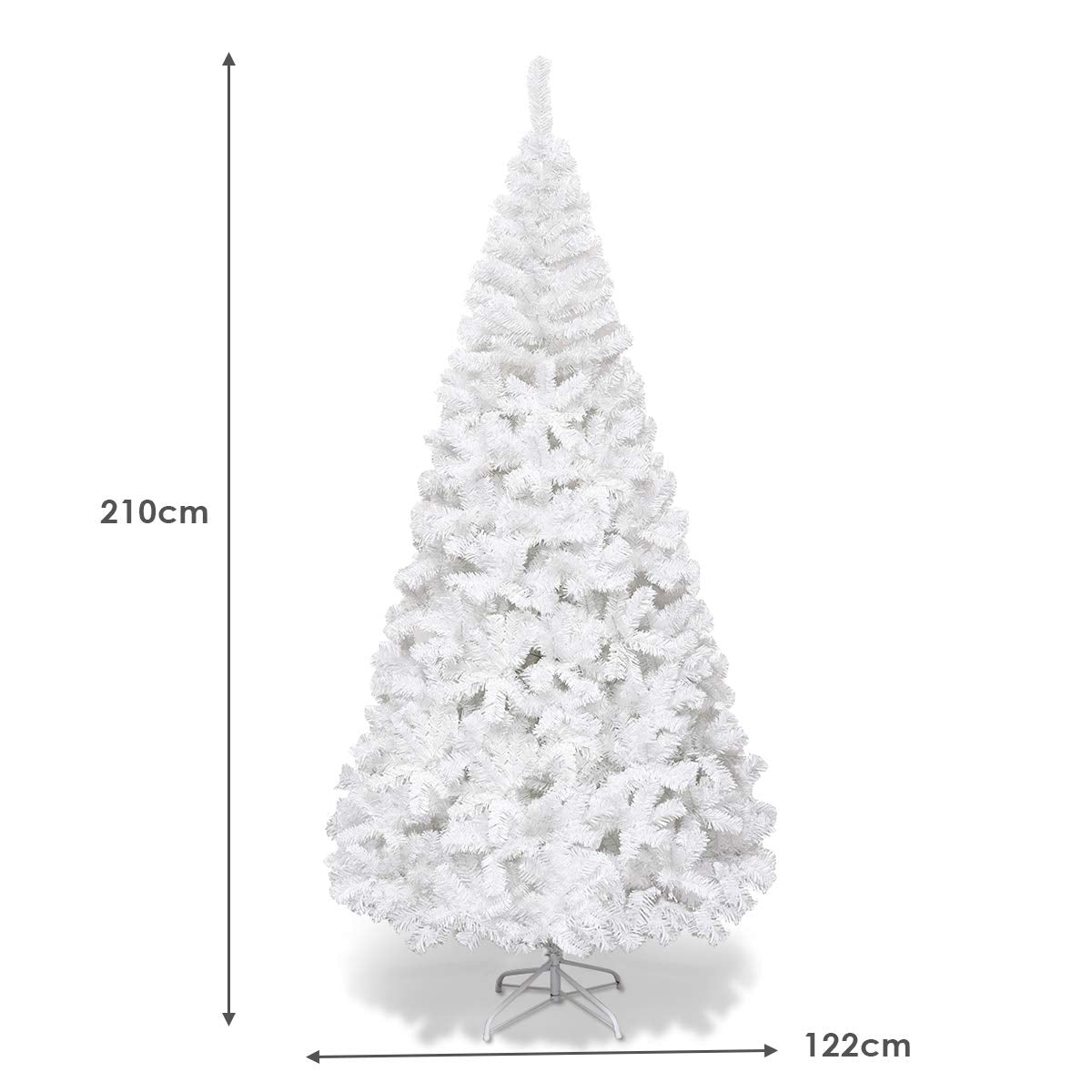 COSTWAY 210cm Artificial Christmas Tree with Metal Stand, Christmas Tree PVC Needles, Ideal for Home, Office, Shops, and Hotels, White