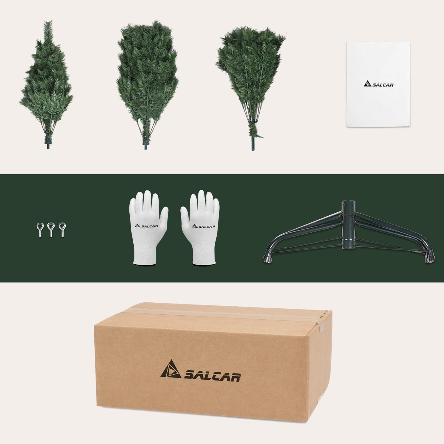 SALCAR Artificial Christmas Tree 210 cm, Fake Pine Tree with Gloves and Metal Stand, Christmas Tree for Indoor Holiday Decorations