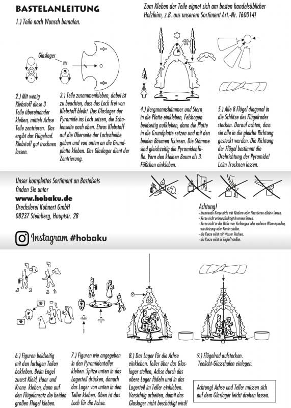 Kuhnert Woodturning - Hobaku Craft Set - Pyramid/Tea light holder - Design: Various - Wooden decoration for assembly - Dimensions: various - Made in Germany