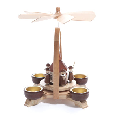 Rudolph's Treasure Chest Tea Light Pyramid with Church dimensions approx. 17x25x17 cm NEW Christmas Pyramid Wooden Pyramid for Tea Lights Table Pyramid Tea Light Pyramid