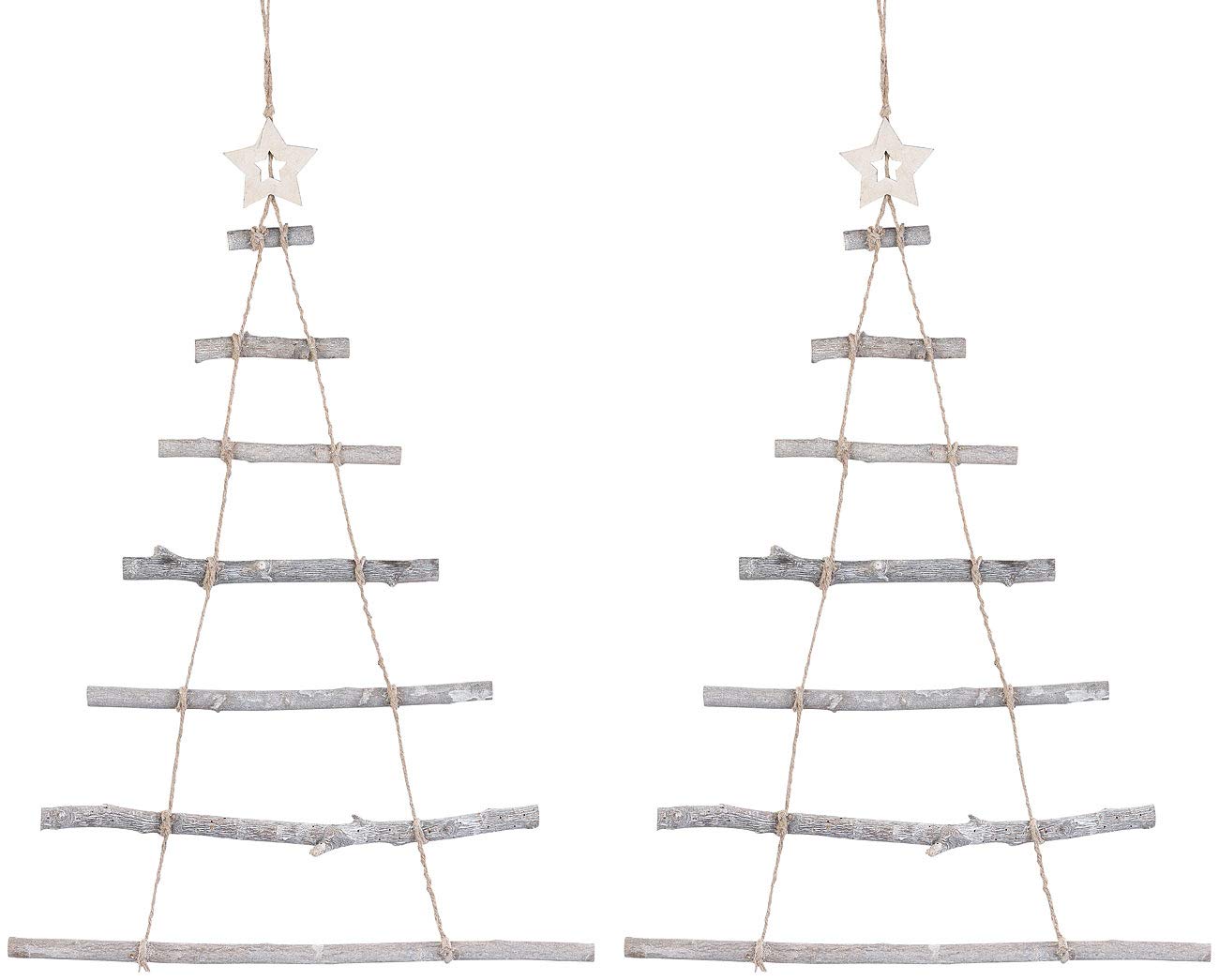 British Garden Decor: 2 decorative wooden ladders in the shape of a Christmas tree to hang up, 48 x 78 cm (Christmas decoration wooden ladder, wooden Christmas tree, fairy lights)