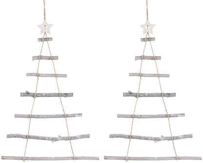 British Garden Decor: 2 decorative wooden ladders in the shape of a Christmas tree to hang up, 48 x 78 cm (Christmas decoration wooden ladder, wooden Christmas tree, fairy lights)