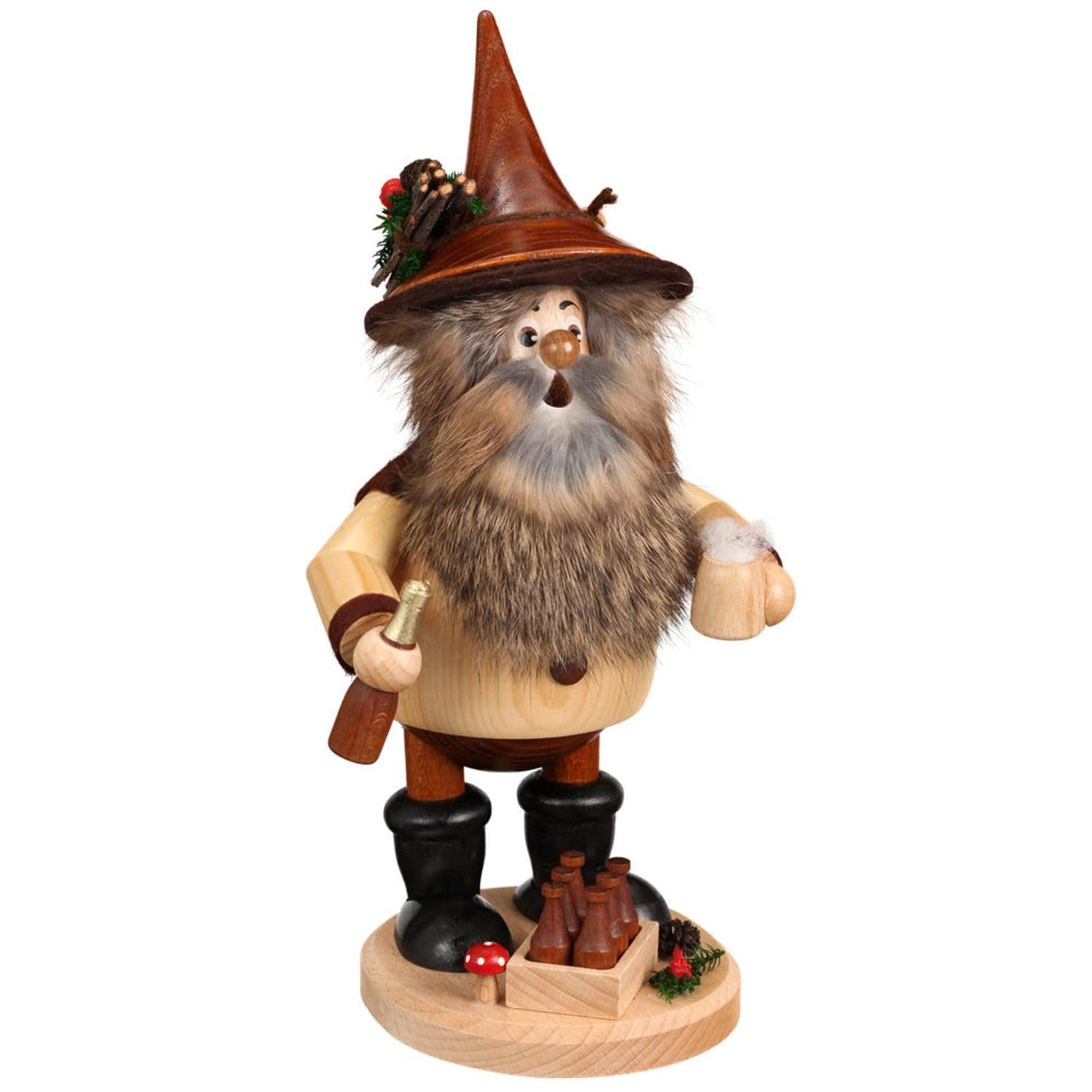 Woodturning Workshop Uhlig DWU | Handmade Ore Mountain Incense Smoker | Traditional Artisan Craft | Christmas Decor Gnome | 27 cm | Beer Lover