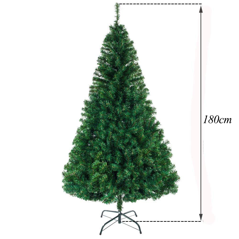 LEADZM 180/210/240cm Artificial Christmas Tree, Artificial Tree with Metal Stand, Pine Tree, PVC, for Home, Office, Shops and Hotels (180 cm, Green)