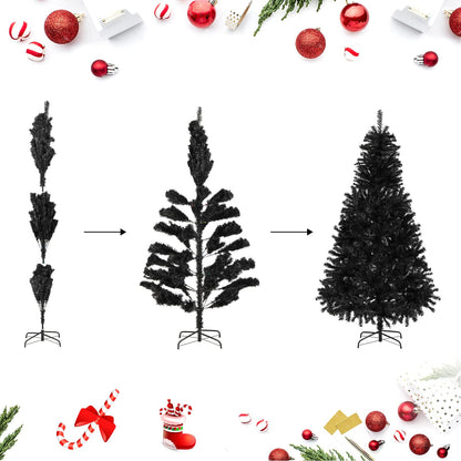 SALCAR Artificial Christmas Tree 180 cm Black, Artificial Pine Tree with Gloves and Metal Stand, Christmas Trees as Indoor Christmas Decorations