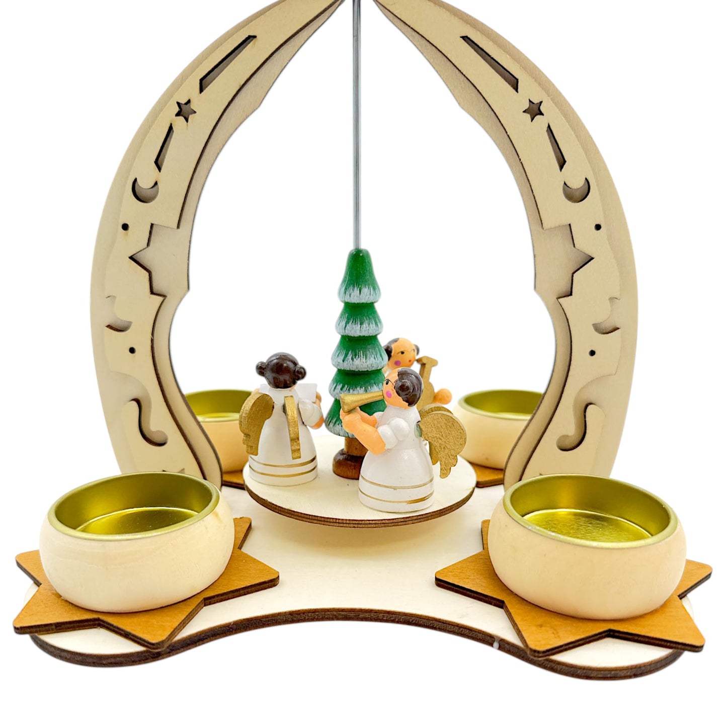 Elf Workshop Collection Christmas Pyramid Wooden with Angel Choir - Handcrafted Christmas Pyramid Tea Light Made of Real Wood - Detailed Wooden Pyramid Christmas, Height Approx. 24cm