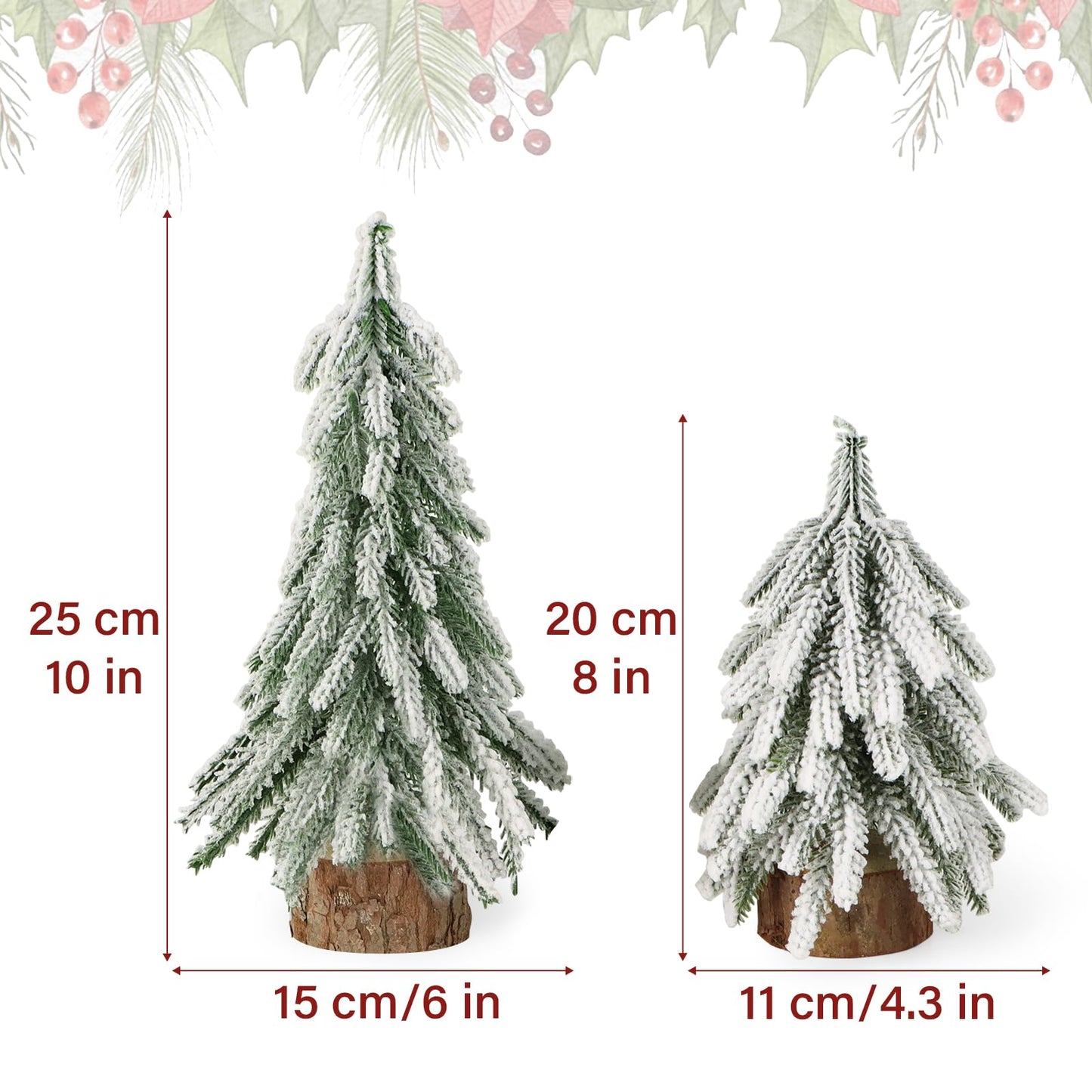 COLOFALLA 2 pieces Mini Christmas Tree 20cm 25cm Mini Pine Tree Miniature Table Decoration with wooden base Artificial Christmas Tree Christmas Table Decor Gifts for Christmas