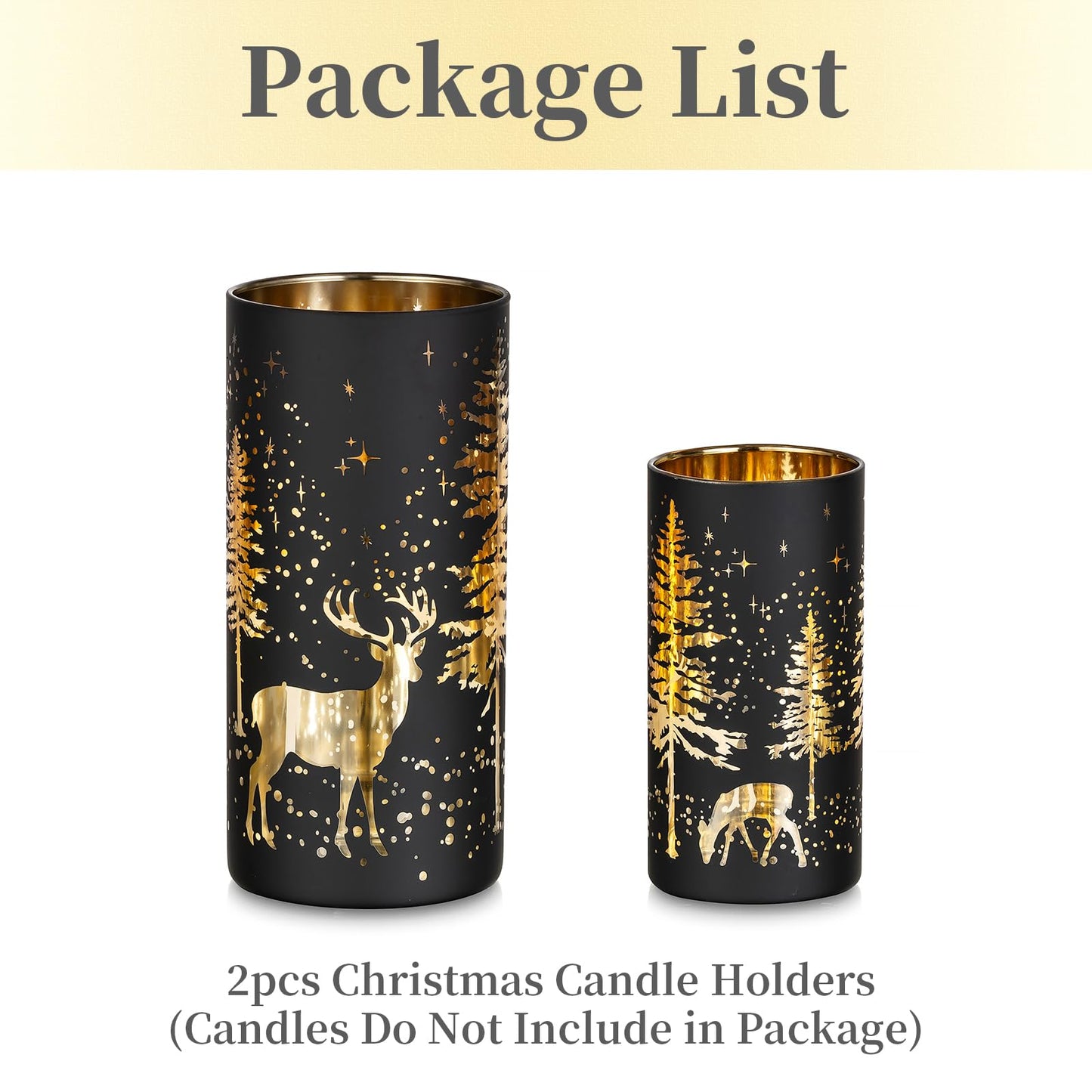 Hewory Christmas Decor Black Tealight Christmas: 2-piece Set Deer Decor Christmas Table Decoration Candle Holder Glass Christmas Decoration Indoor Gold