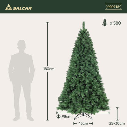 SALCAR 180 cm Artificial Christmas Tree, Nordmann Fir, PVC Tree with 580 green tips, Folding umbrella system, Ø 98 cm