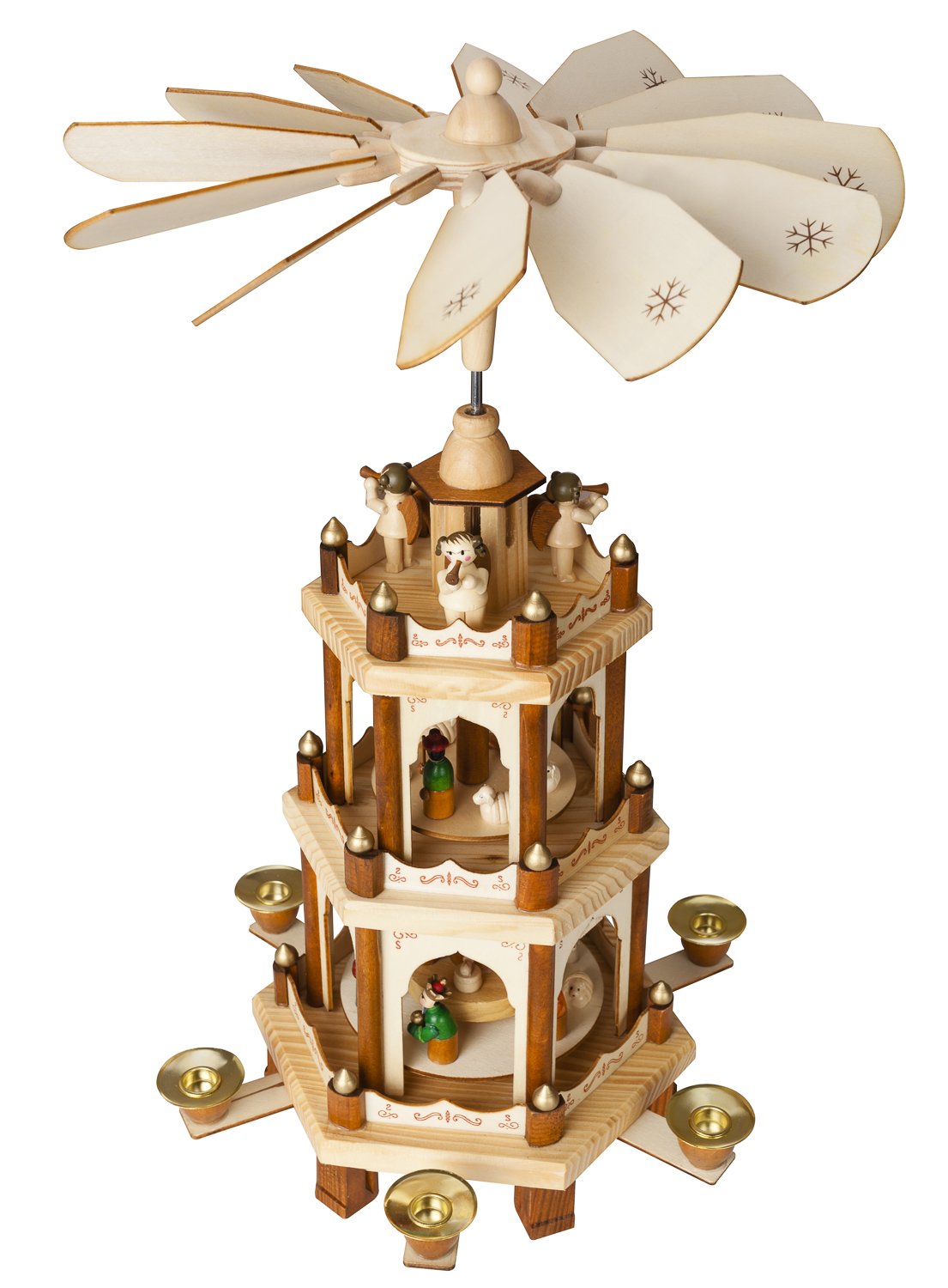 BRUBAKER Christmas pyramid made of wood - natural - 45 or 60 cm height - hand-painted figures