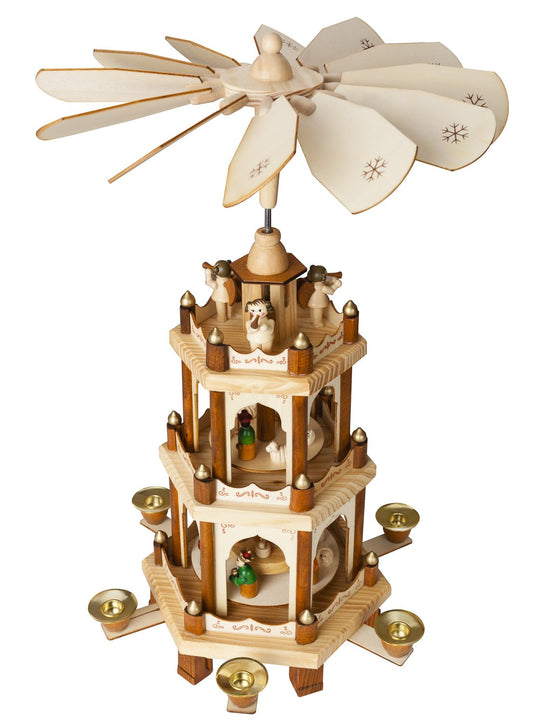 BRUBAKER Christmas pyramid made of wood - natural - 45 or 60 cm height - hand-painted figures