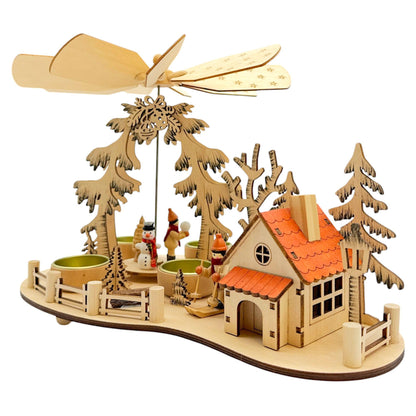 Elf workshop collection Christmas pyramid Tea light pyramid with smoking house Ski pyramid Christmas for tea lights, skiers Real wood incense smoker New 2024 with 4 tea lights