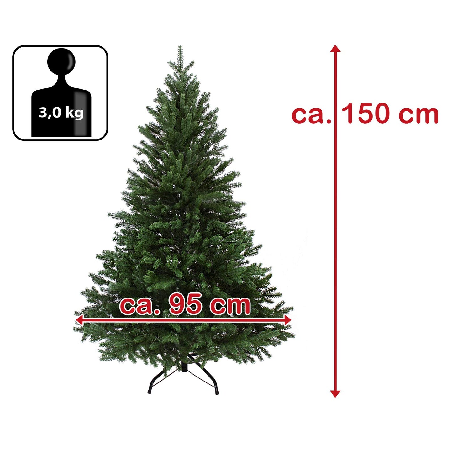BB Sport Luxury Christmas Tree 150 cm Dark Green Artificial Christmas Tree PE/PVC Injection Molded Blend Pine Tree Stand